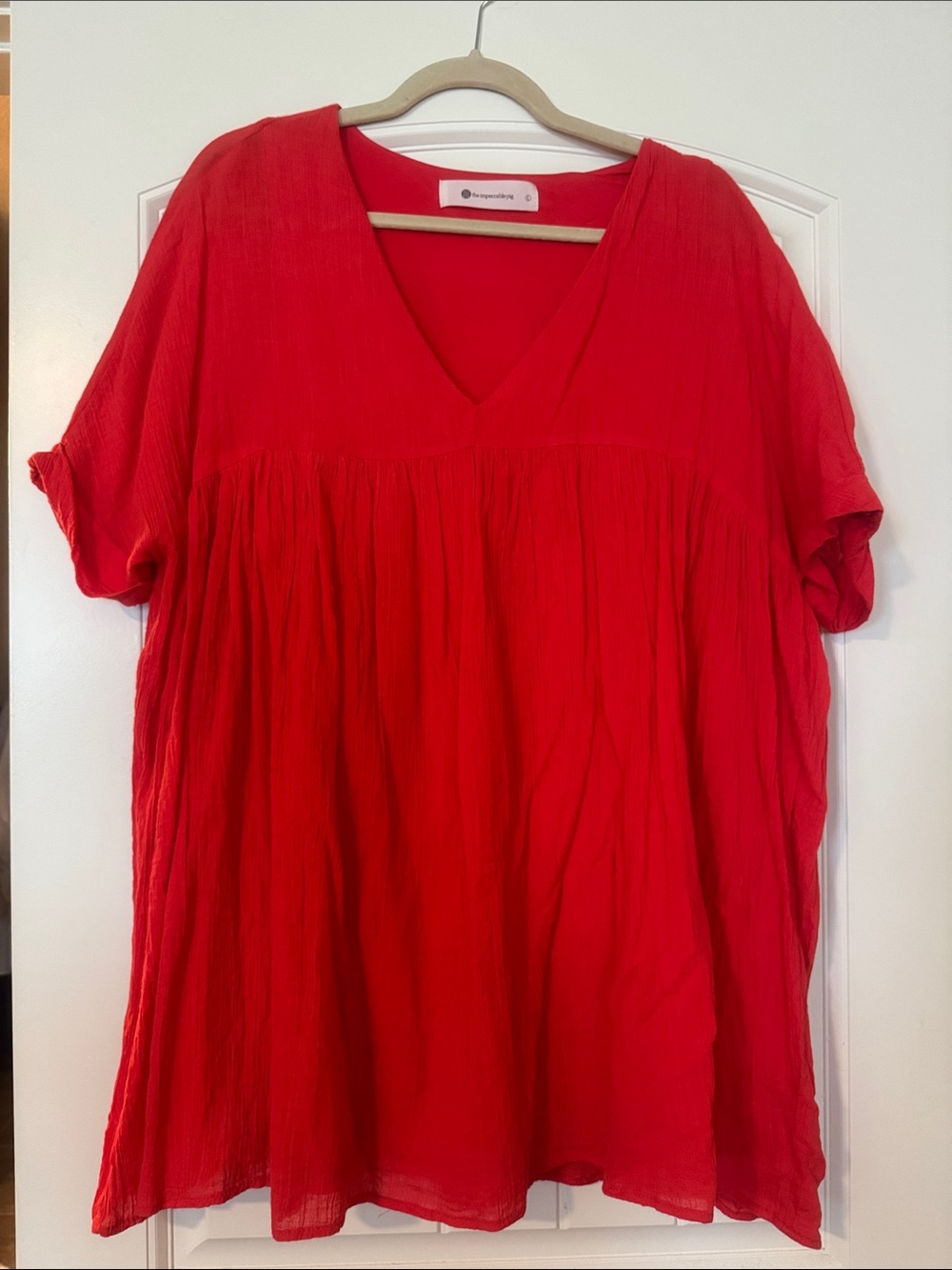 The Impeccable Pig Red V-Neck Flowing babydoll Dress